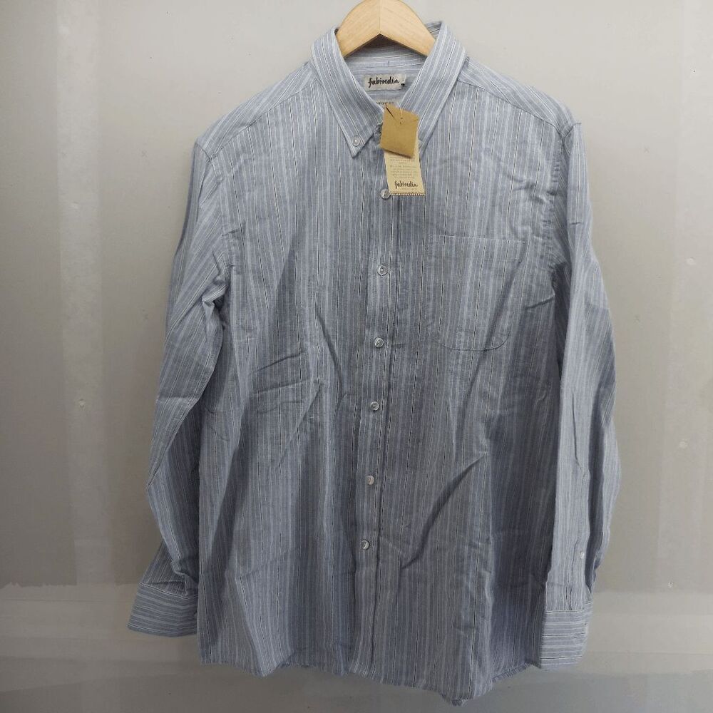 Fabindia NEW!‎ Mens Small Comfort Fit Blue Striped Button Down Shirt Casual NWT!